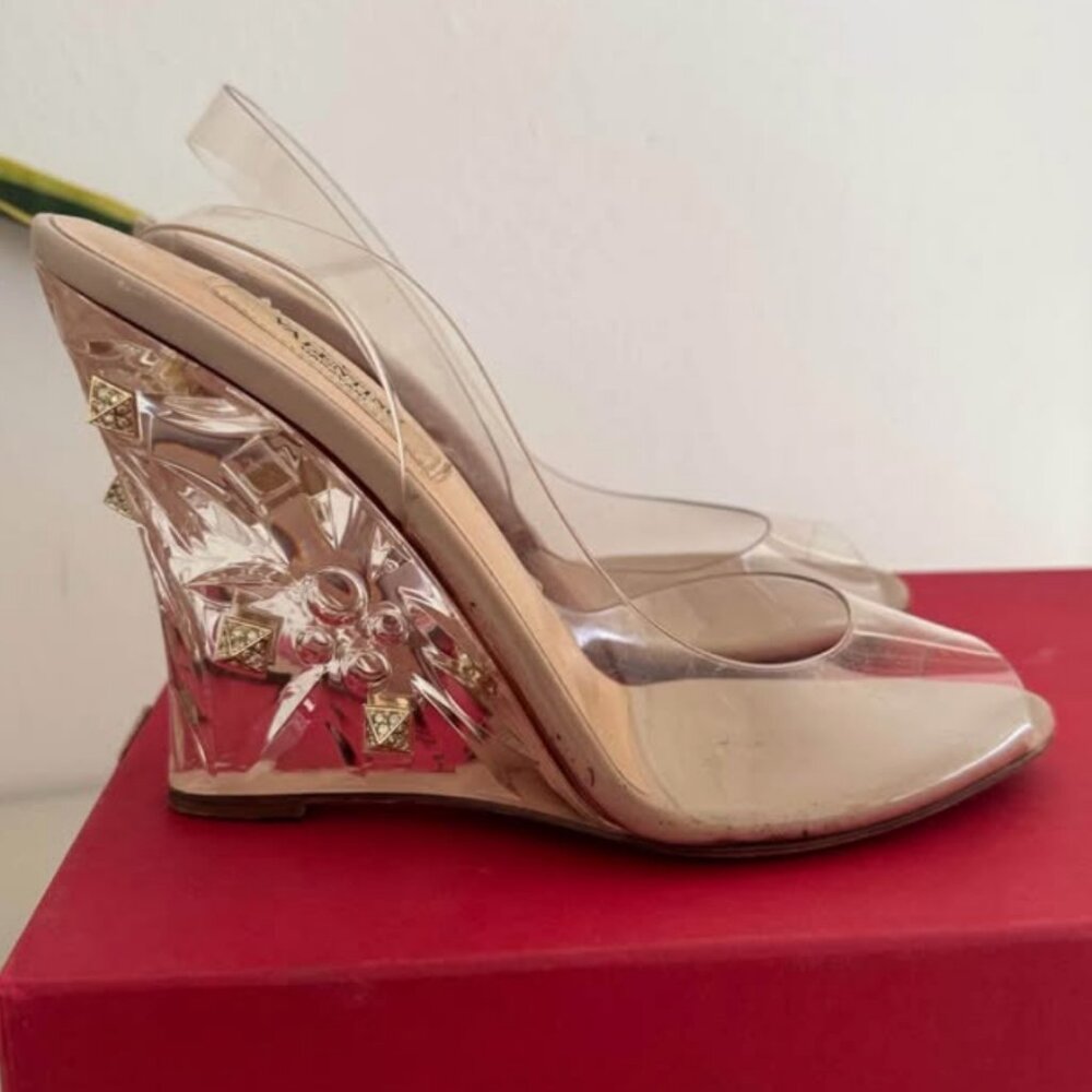 Valentino Rockstud Clear wedge slingback sandals size 37
